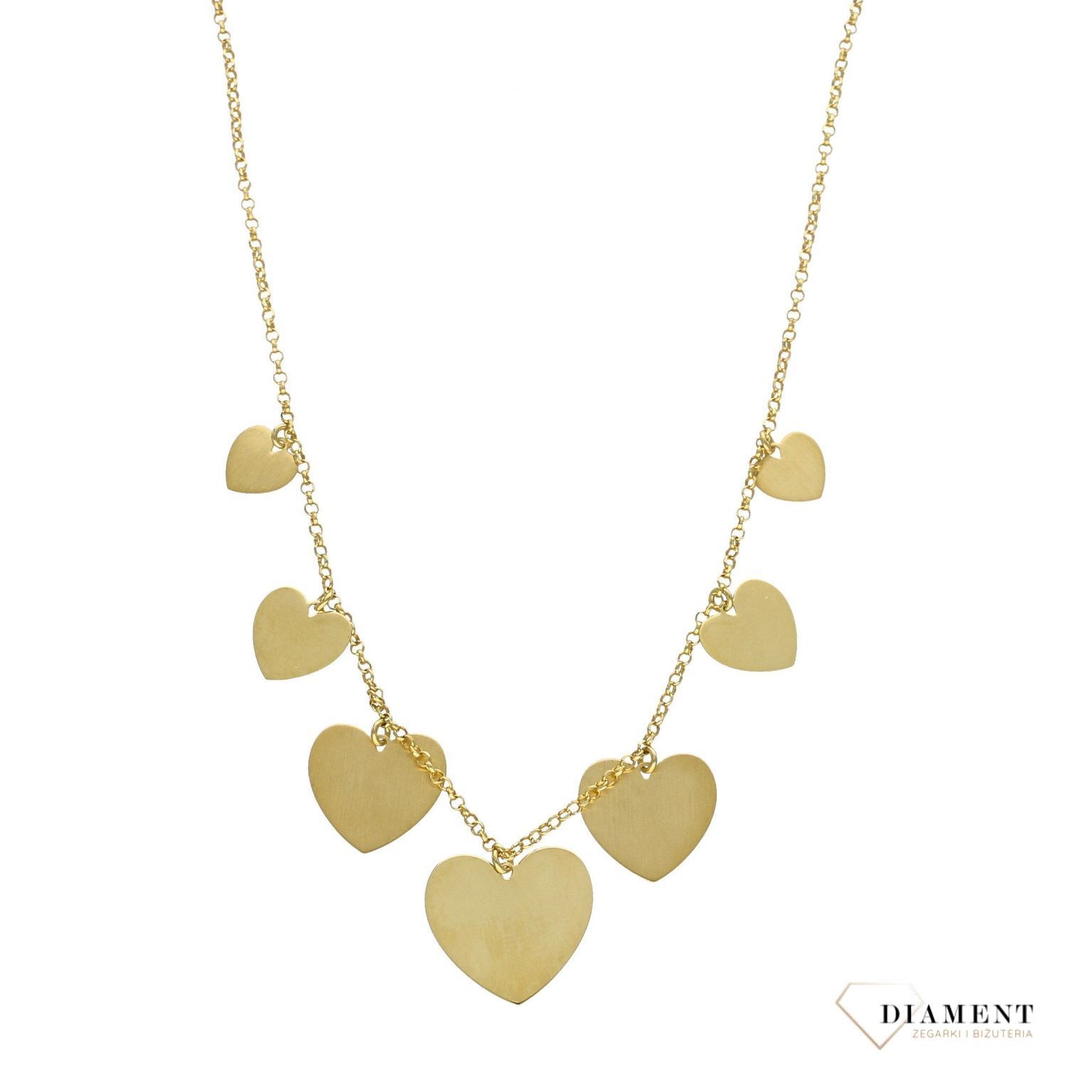 Naszyjnik srebrny celebrytka wiszące serca 925 Dall'Acqua. Naszyjnik z gładkimi zawieszkami w kształcie serc o różnych wielkościach i w nowoczesny sposób rozłożone na celebrytce.11.jpg